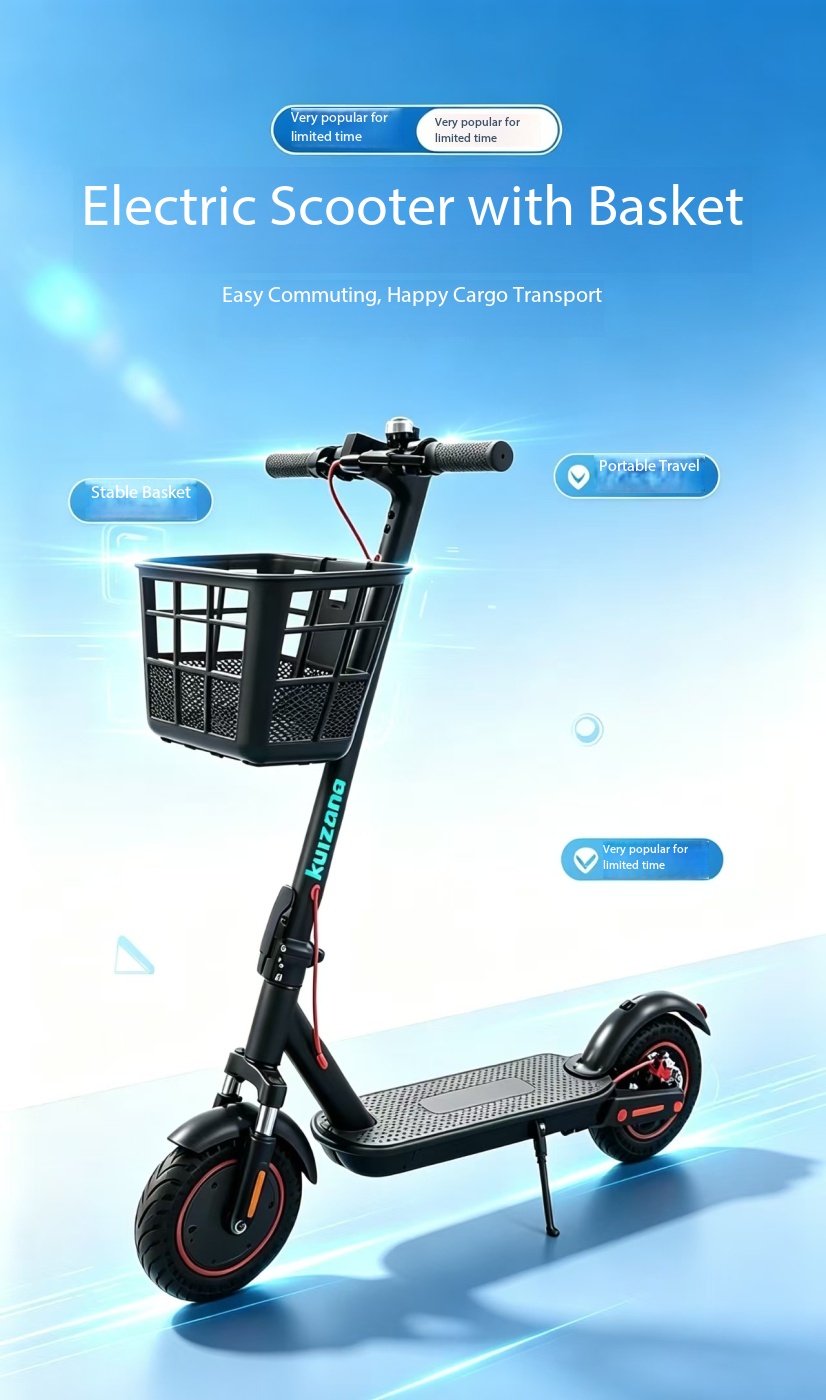 Khuzana electric scooter with the free front basket mounted for stable cargo transport